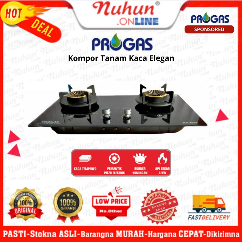 Progas Kompor Tanam 2 Tungku Kaca Elegan