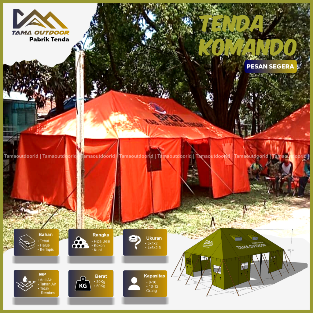 Tenda Komando Regu Peleton - Pleton 4X6 1Set Tni Militer Pramuka Barak Army Original Terpercaya