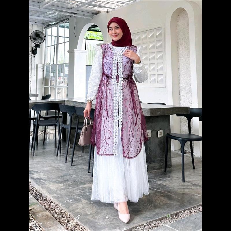 ELBISE - Yovita Setelan Baju Lebaran Wanita Outer Brokat Kondangan Renda Gamis Pesta Panjang