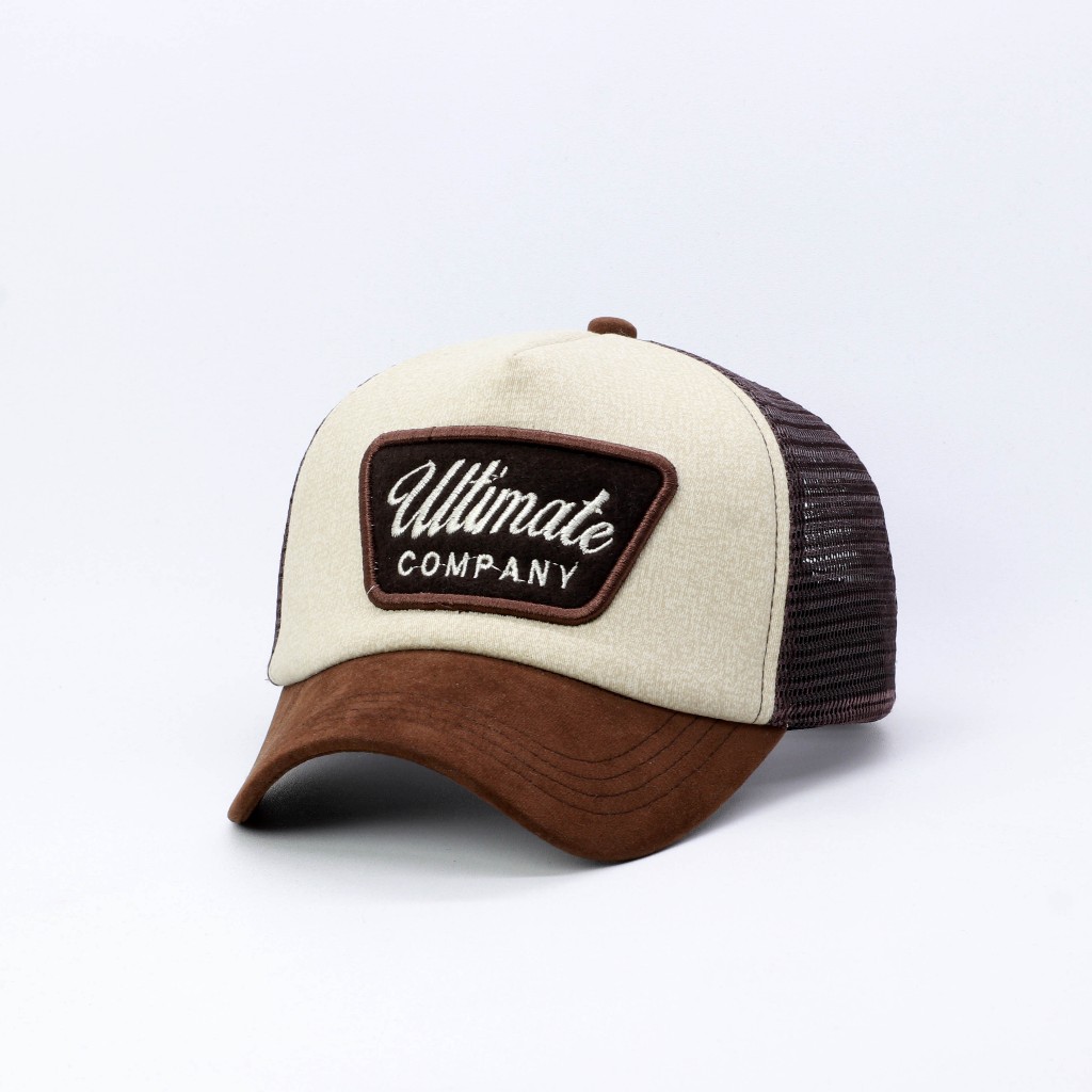 TOPI TRUCKER LIDAH PENDEK BAHAN SUEDE DARK BROWN MIX BROWN ULTI COMPANY