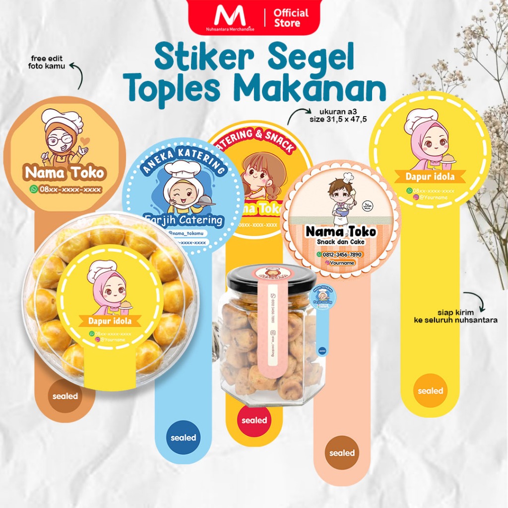 

Cetak Stiker Toples /Stiker Botol Custom | Sticker Segel Toples Kue Kering Kemasan Makanan