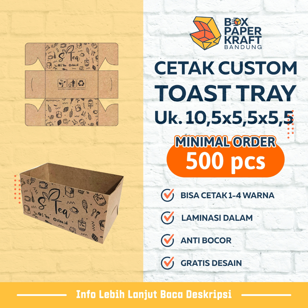 CUSTOM CETAK Toast Tray Box Bread TakeAway Paper Tray Dus Kemasan Roti Sandwich Panggang Bakar Cromb