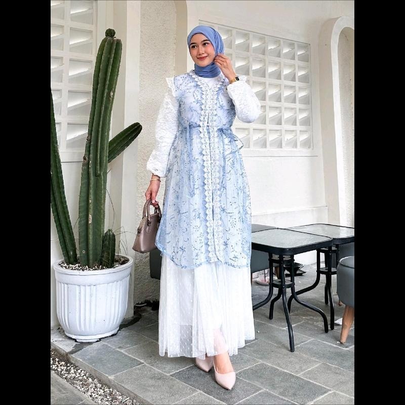 Yuka Setelan Baju Lebaran Kondangan Wanita Inner Outer Brokat Renda Rok Tutu Pesta Panjang