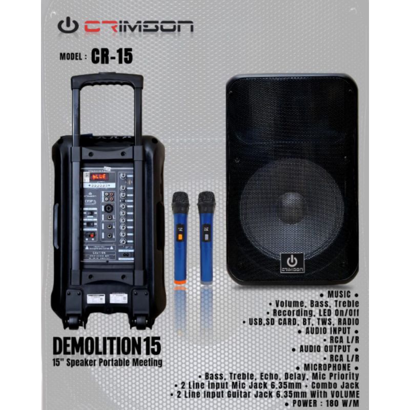 speaker portable wireless 15 inch crimson cr 15 demolition