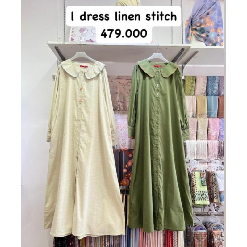 L dress linen stitch dauky gamis dauky
