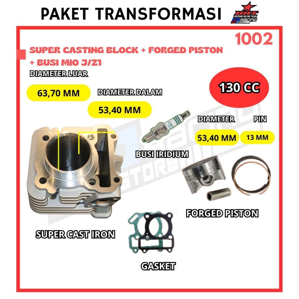 BRT Paket Bore Up Yamaha Mio J - Blok Piston 53.40 - Promo 1002