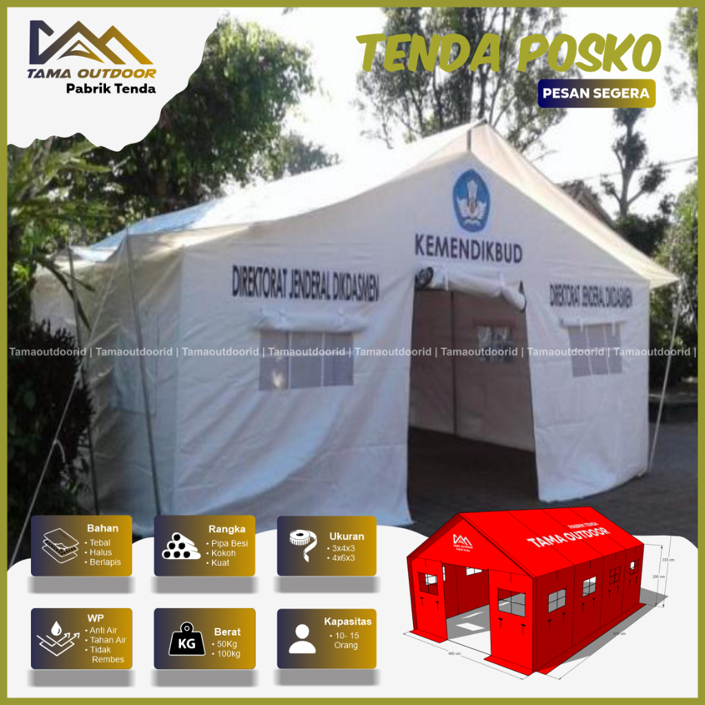 Tenda Pengungsi Posko - Kemendikbud Kapasitas 25 Orang Fullset 1set Serbaguna Posko PMI BNPB