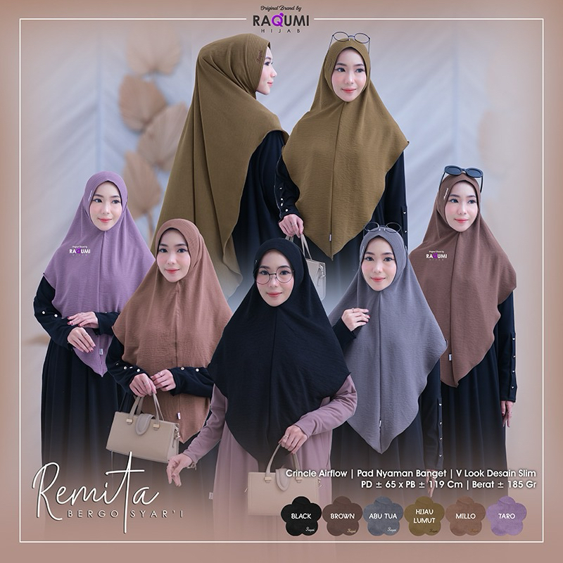 REMITA BERGO BRAND ORI BY RAQUMI // HIJAB BERGO // HIJAB INSTAN // HIJAB JUMBO // HIJAB SOFT PAD // 