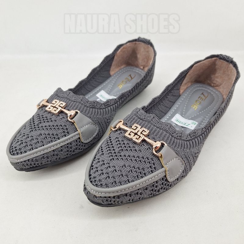 NAURA SHOES Sandal Dan Sepatu Wanita Dewasa ALISHA PMF67 Flatshoes Rajut Halus Pansus Kekinian Slip 