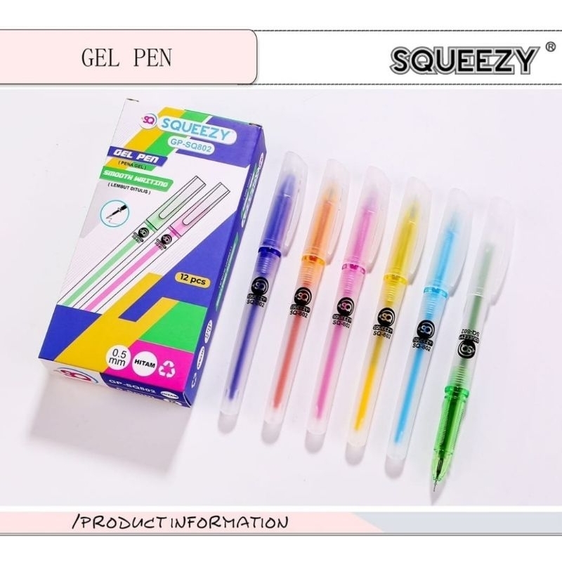 

Pulpen Gel SQ-802 Tinta Hitam/Pulpen Gel Squeezy SQ-802