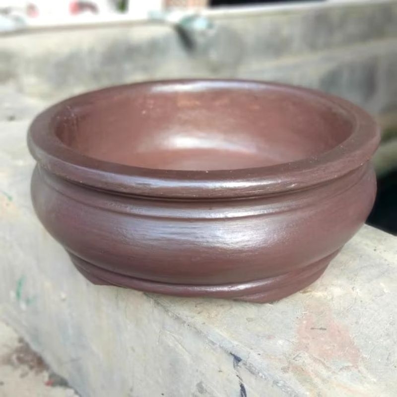 Pot Bonsai Tanaman Hias Bulat Small Unik Polos Bahan Semen