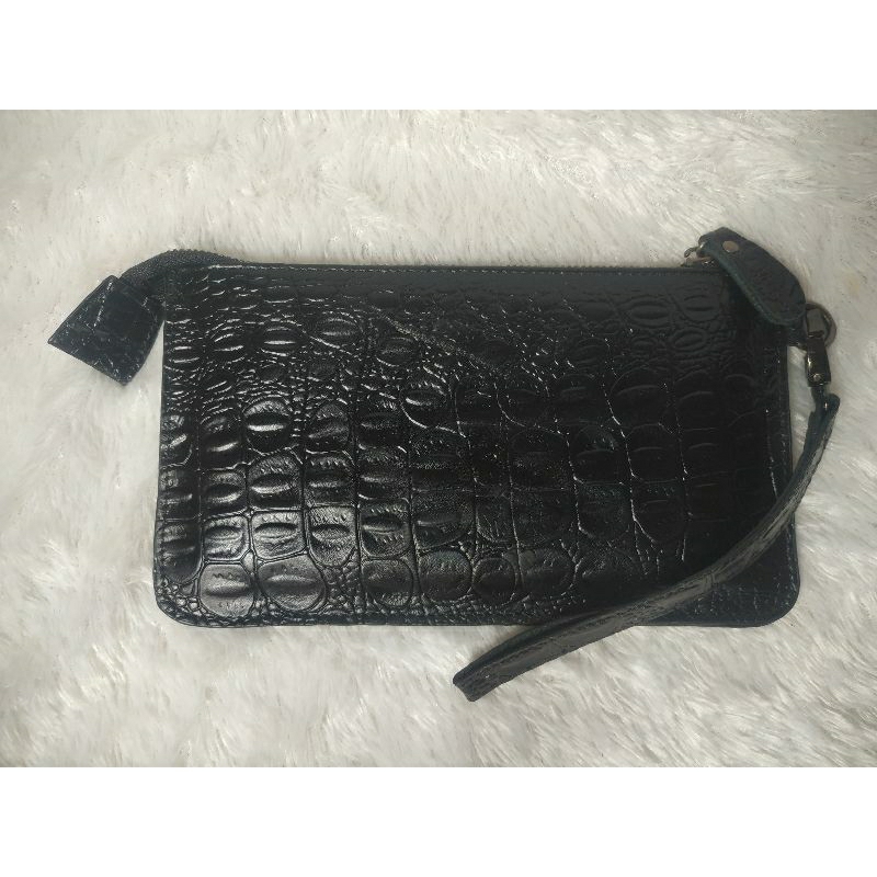tas tangan hand bag laki-laki pria, wanita bahan kulit sapi asli leather motif kuit buaya