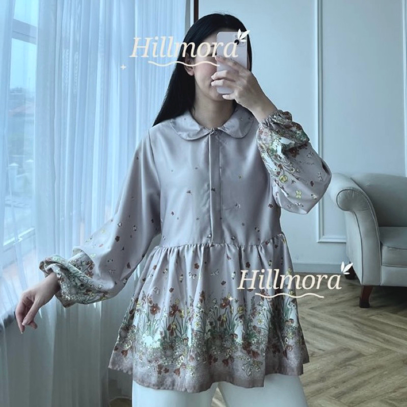 Hillmora - Hana Top Blus Bunga Rabbit Lengan Panjang | Atasan Silk Premium| Korean Style Lengan Panj