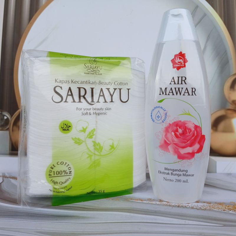 Paket Viva Air Mawar 200ml + Kapas Sariayu