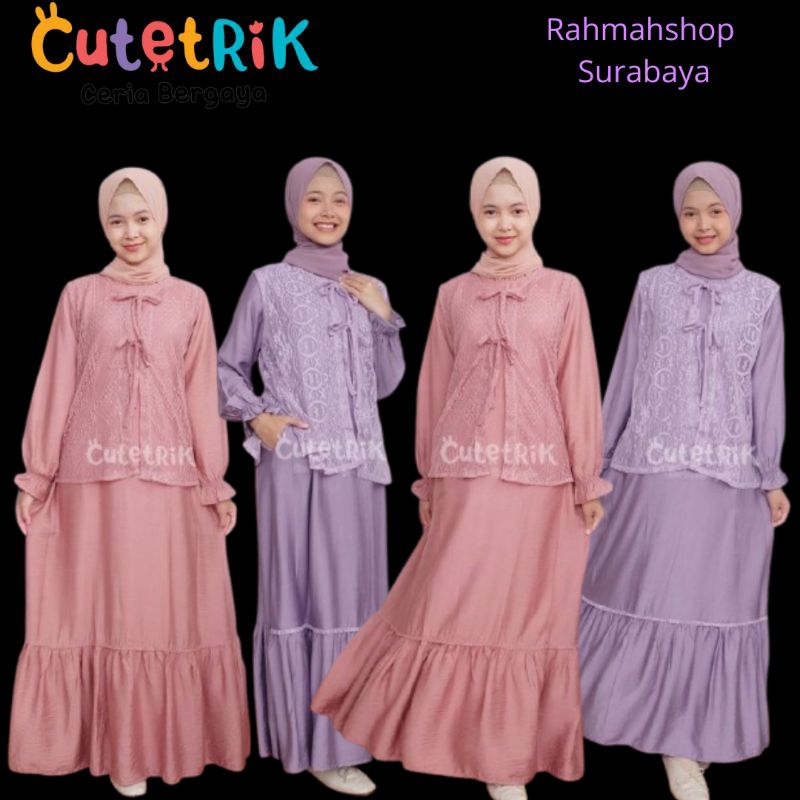 Gamis rompi brokat untuk anak dan remaja dress lebaran Korean style by cutetrik