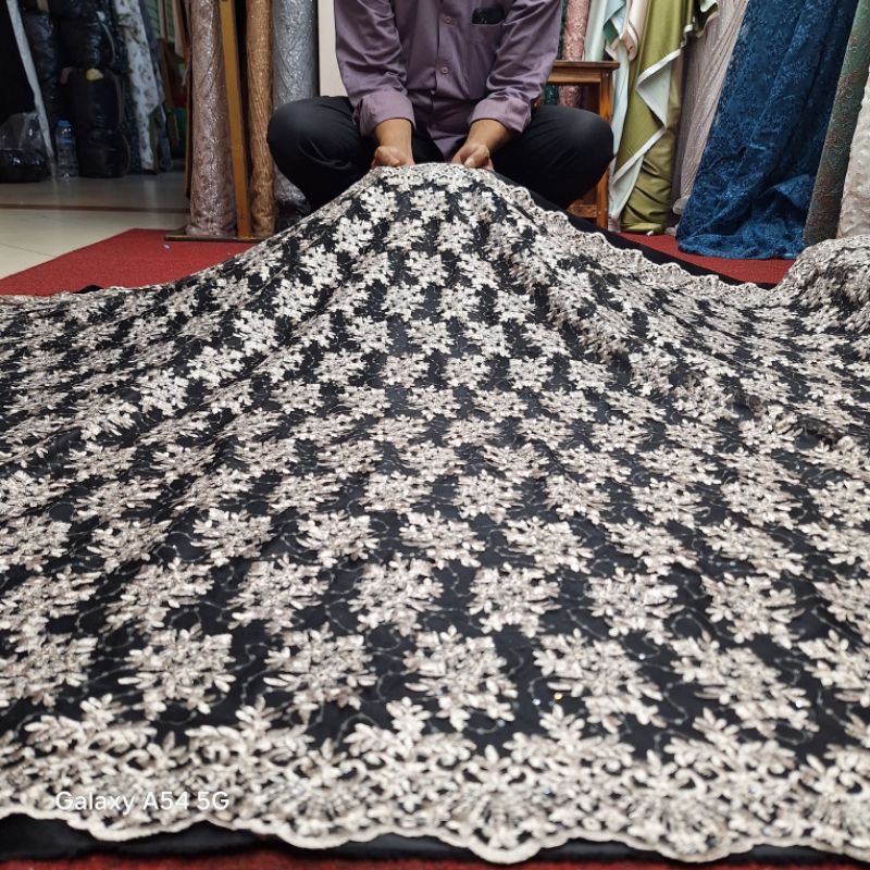 kain tile bordir Chemicall/bahan kebaya motif bunga/tile bordir bordir tebal/kain tile pinggiran teb