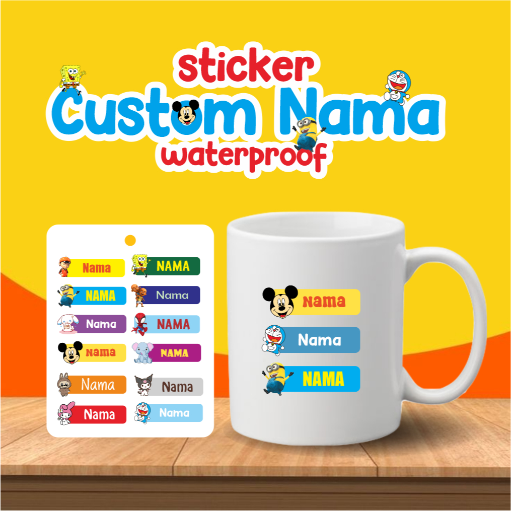 

28 PCS STICKER CUSTOM NAMA Anak Request Nama Anak Kartun stiker kotak makan gelas sendok