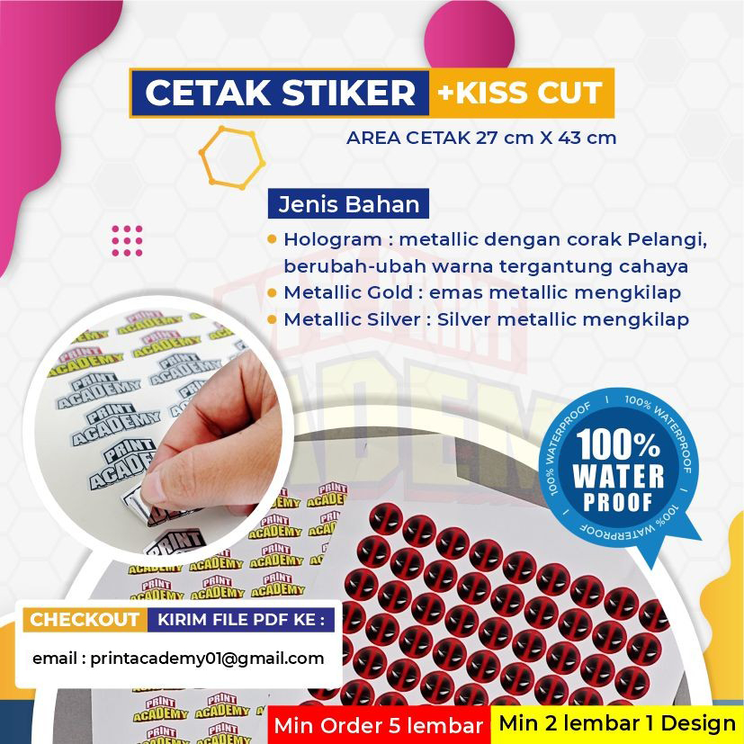 

PRINT CETAK STICKER LABEL VINYL HOLOGRAM, VINYL METALLIC A3+ KISS CUT