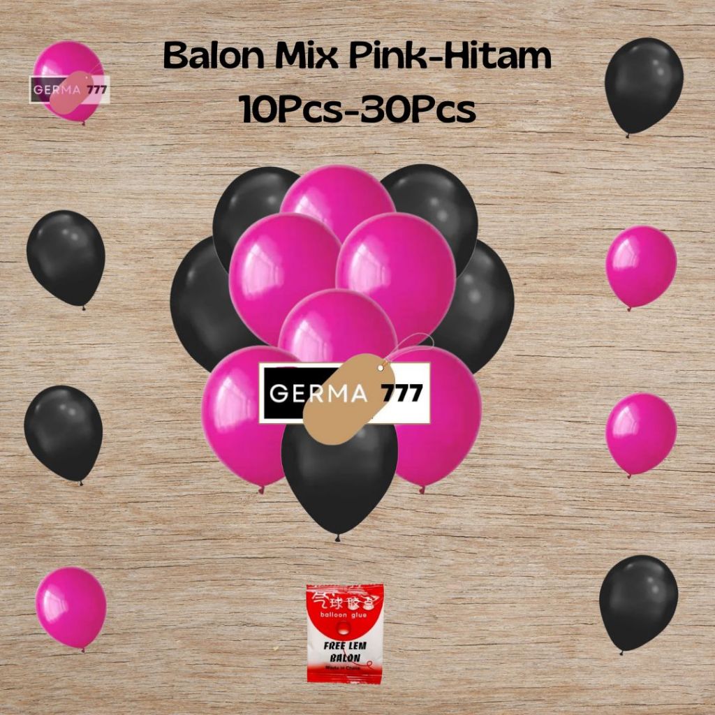 Balon Metalik Mix Warna Hitam Gold Putih Silver Rosgold isi 10pcs-30pcs Free Lem Balon
