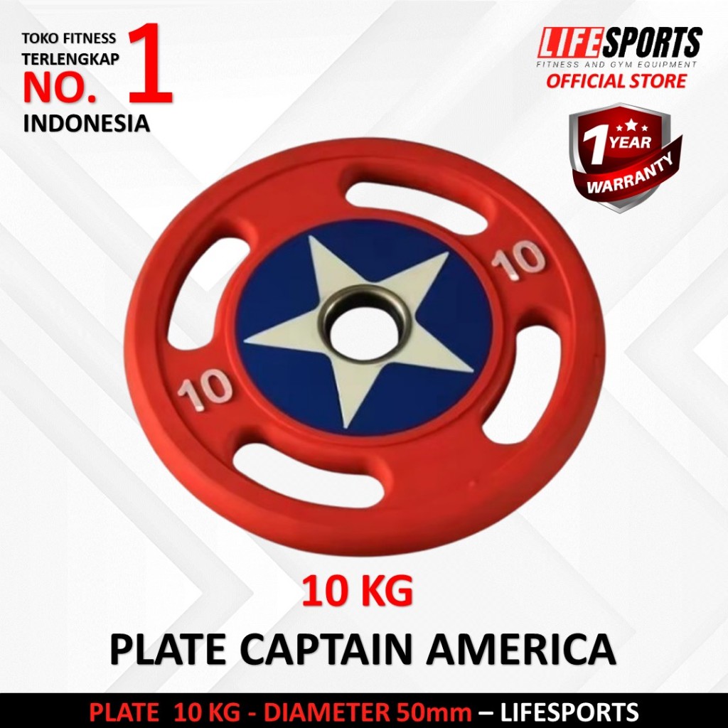 LIFESPORTS - New Alat Olahraga Fitness Gym Captain America Weight Rubber Plate Olympic Bumper 10 Kg