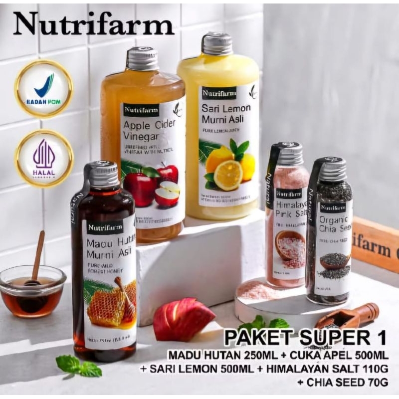

PAKET SUPER 1 NUTRIFARM Cuka apel, Sari Lemon, Madu Hutan, Chia Seed dan Garam Himalaya