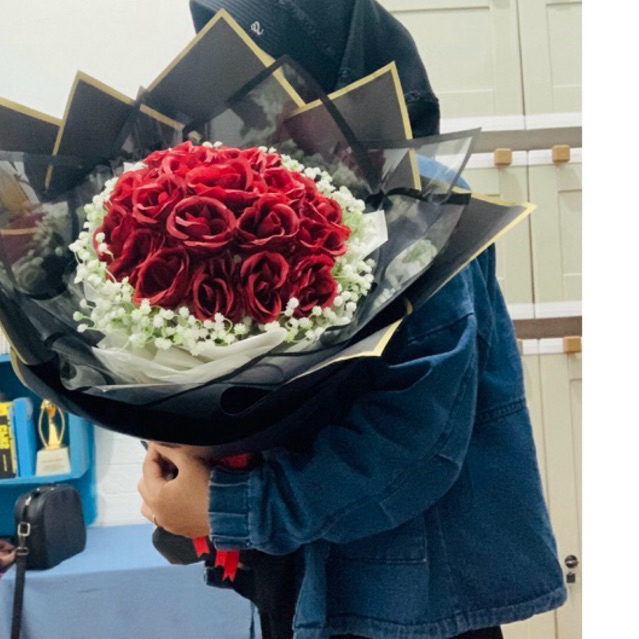 Buket Bunga MAWAR PREMIUM BESAR/Buket mawar palsu mirip asli premium/Kado sidang/kado wisuda solo /k