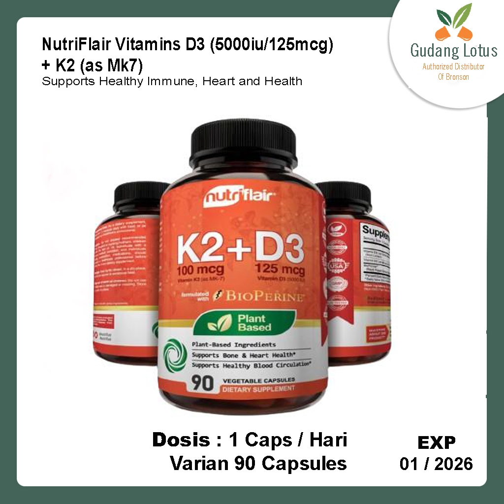 Nutriflair Vitamin K2 (MK7) 100mcg + D3 Vitamin D3 125 mcg - 90 Veg Capsules
