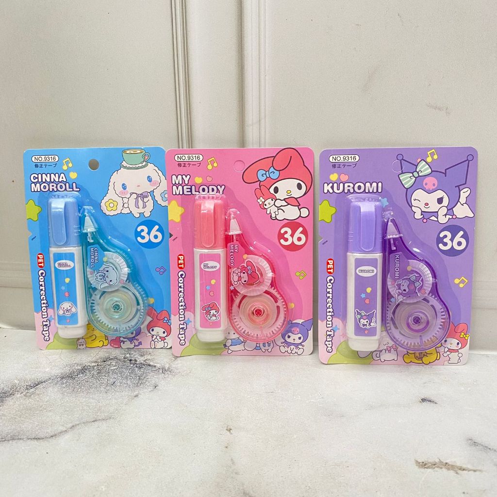 

CORRECTION TAPE NIALL 2 IN 1 SANRIO CT-1752 / TI PE X CAIR & TI PE X GULUNG NO. 9316 TERSEDIA KARAKTER MELODY CINAMONROLL KUROMI BISA COD