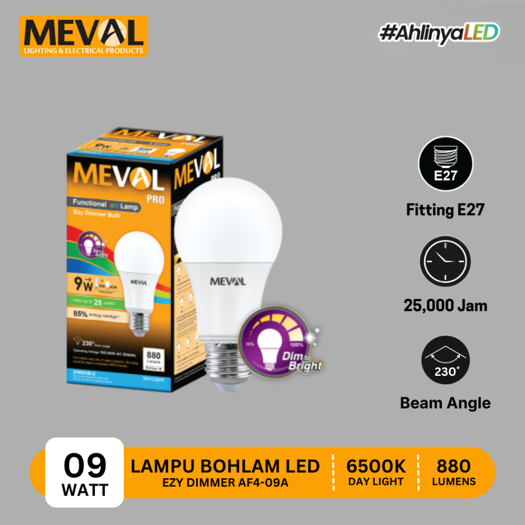 MEVAL Lampu LED Dimmer Stepless Dimming 9W - Putih