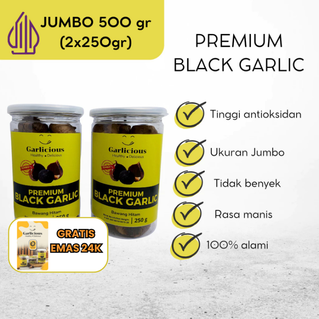 

BLACK GARLIC 500 GRAM (2X250) JUMBO SIZE | GARLICIOUS BLACK GARLIC BAWANG HITAM TUNGGAL