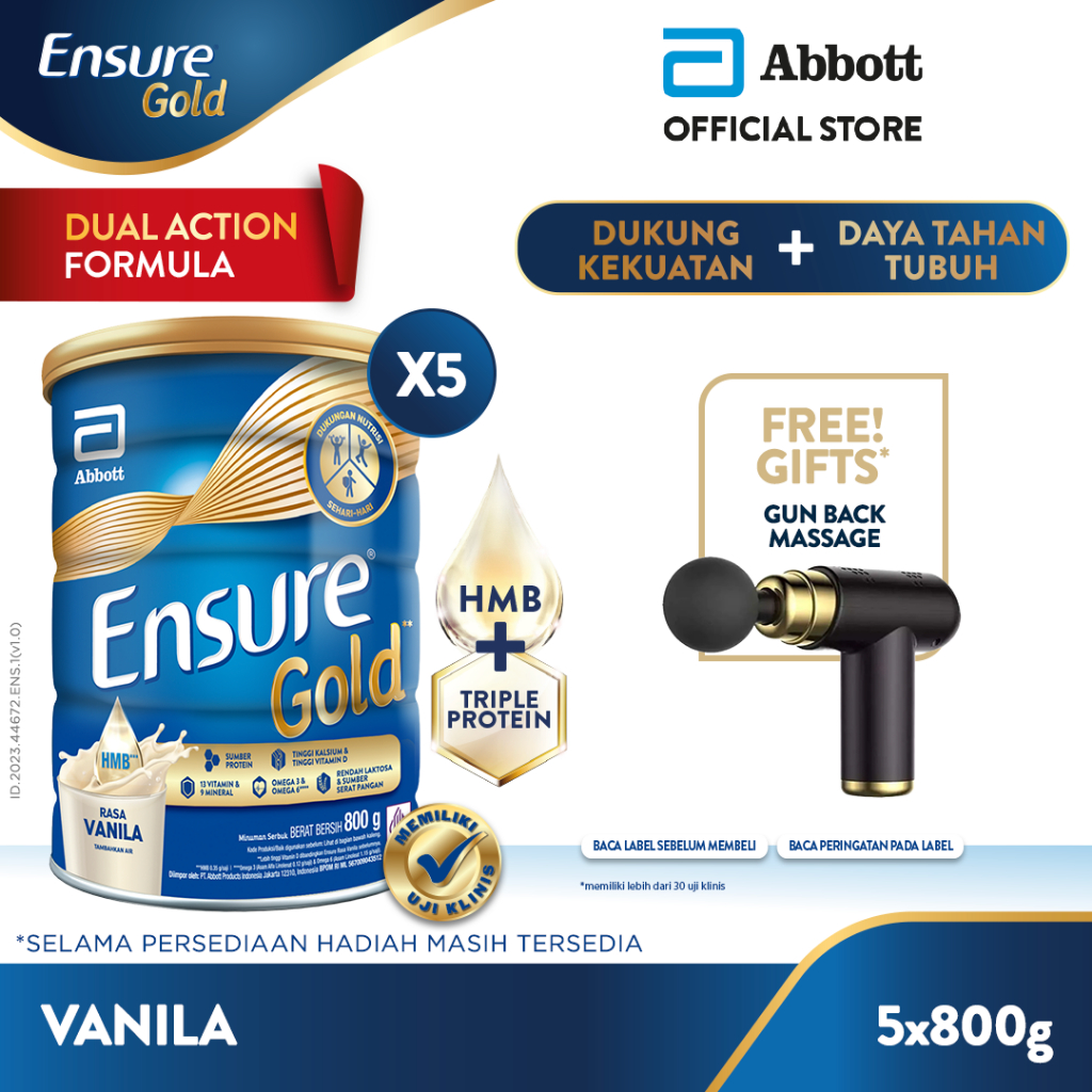 

Ensure Gold HMB Vanila 800 g - Nutrisi Dewasa Rendah Laktosa - 5 pcs - FREE GIFT