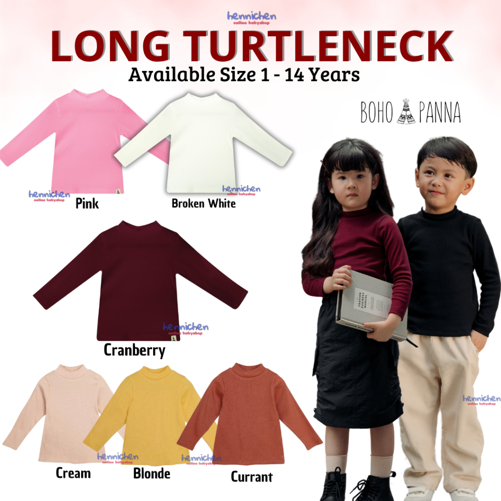 BAJU NATAL BAJU IMLEK Bohopanna Long Turtleneck 1 Tahun-14 Tahun Atasan Panjang Rajut Rib Anak Unise