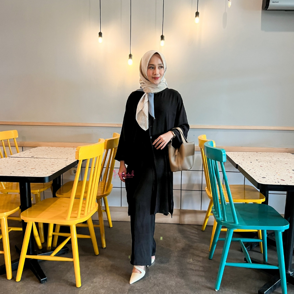 NUHA One Set Tunik Setelan Baju Pakaian Terbaru Kekinian Bahan Crinkle airflow Premium Baju Tunik Se