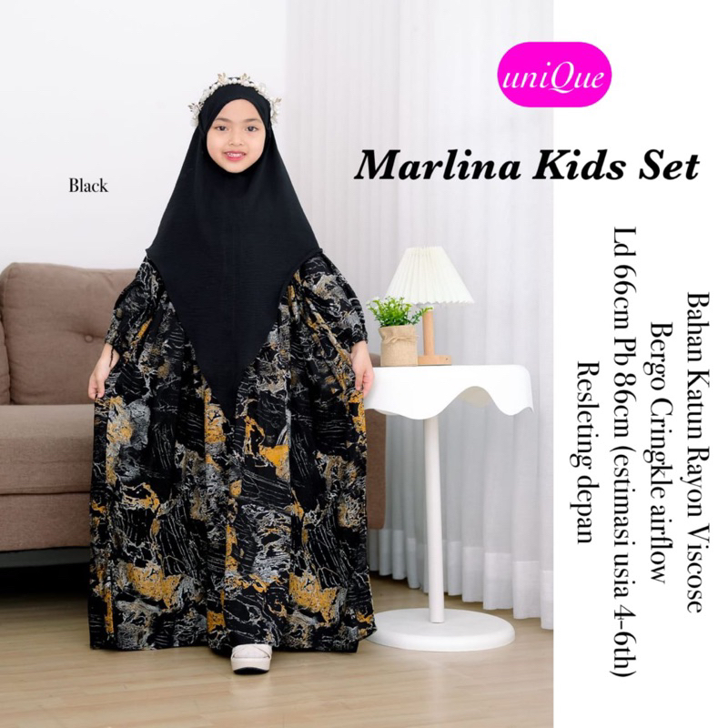 Marlina Set Gamis Free Hijab by unique || Gamis anak usia 4-6 Tahun || 25.1 Maxy / Dress Anak Remaja