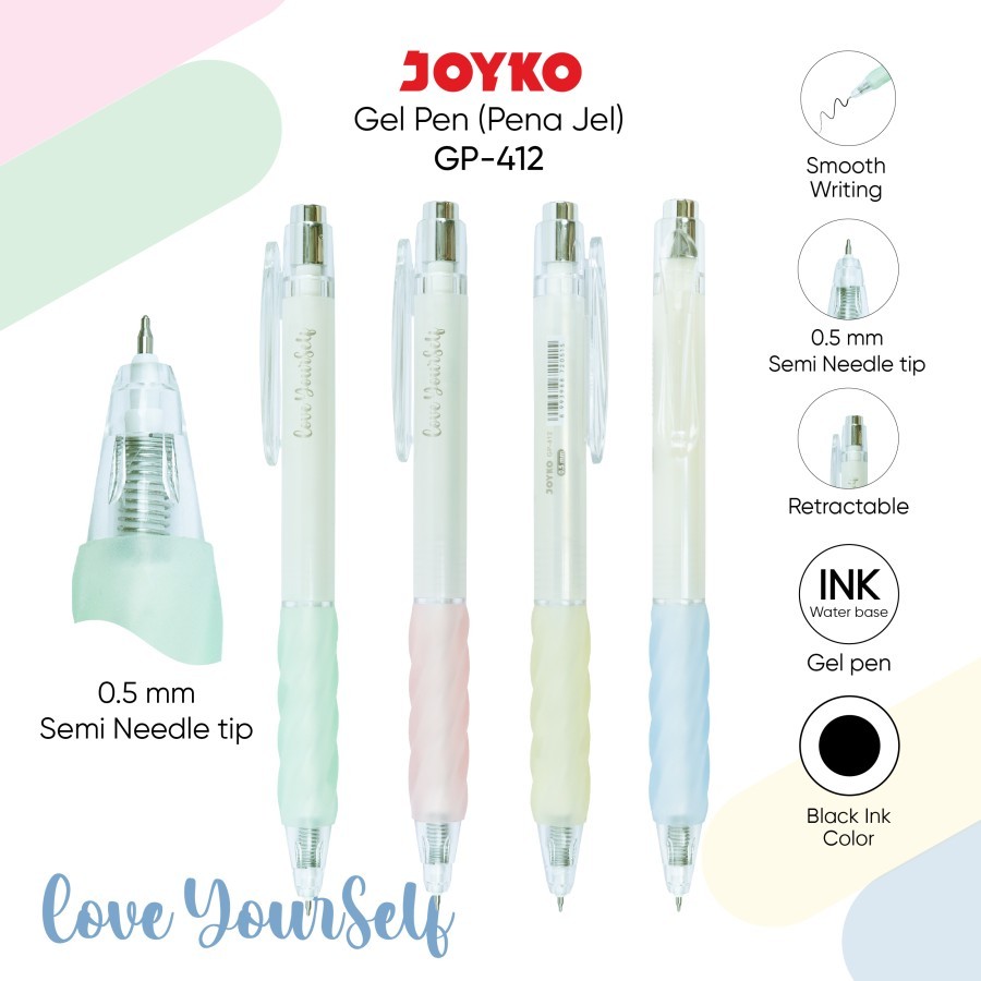 

Joyko Gel Pen GP-412 0.5mm Love Yourself Original / Ballpoint Bolpen Pulpen Gel Joyko GP-412 0.5mm Love Yourself
