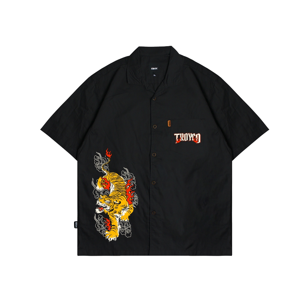 Troy Company Short Shirt Black Chinese Tiger - Kemeja Lengan Pendek Pria Hitam KMJ 2950