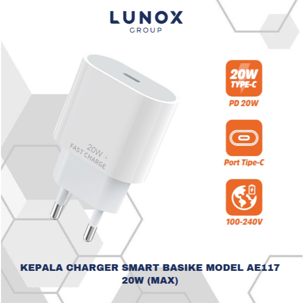 KEPALA CHARGER BASIKE SMART MODEL AE117 20W (MAX) - Putih