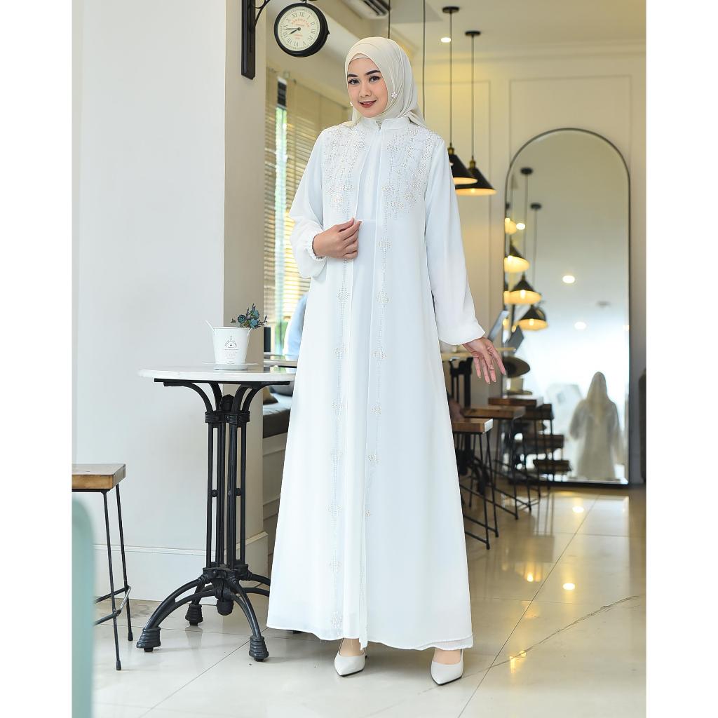 GAMIS RABBANI PUTIH ELDORA BY ELDORA BAJU WANITA MUSLIMAH ABAYA PUTIH MOTIF PAYET SUPER ELEGANT ELDO