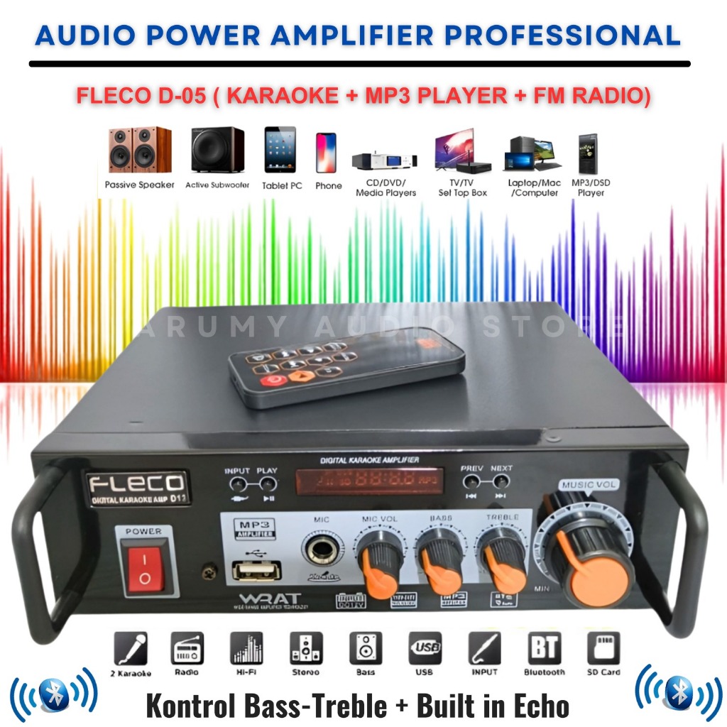 Power Amplifier Mini Bluetooth Fleco D05 Stereo Karaoke~Bisa Bluetooth, Usb, Mp3 Player, Fm Radio | 