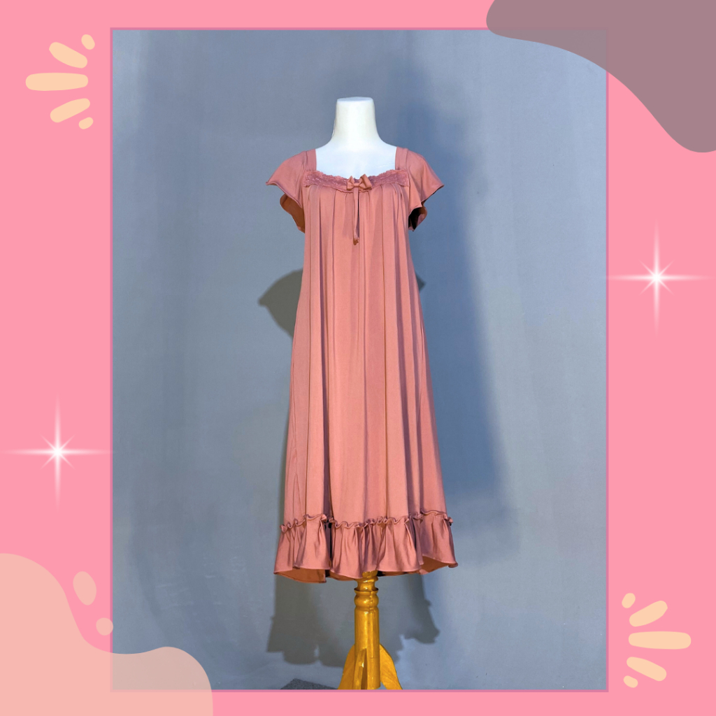 FAVASHION° CEMPAKA Sleepwear Midi Dress Coquete Rample Jersey All Size Fit Jumbo LD 120 cm