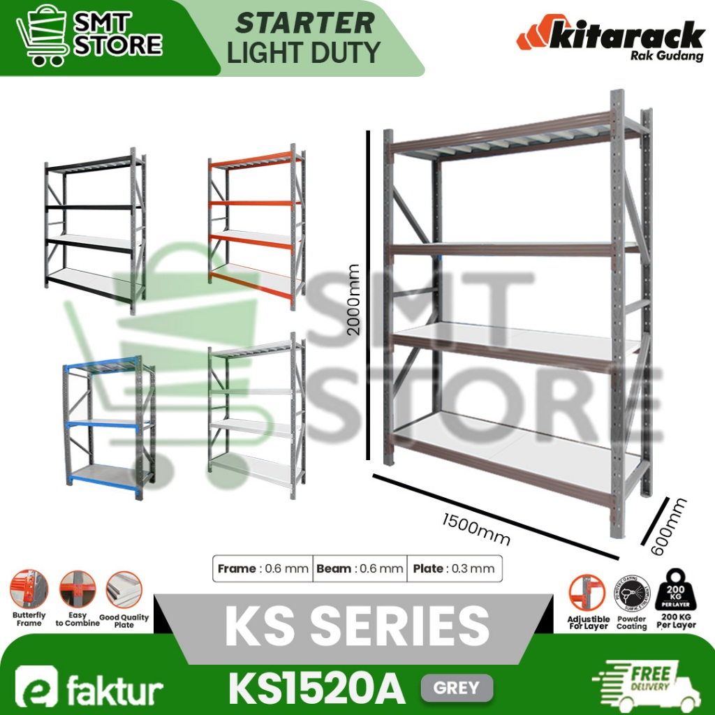 KITARACK Rak Gudang Serba Guna KS1520A Light Duty STARTER Rack 3/4 Layer 1.5Mtr