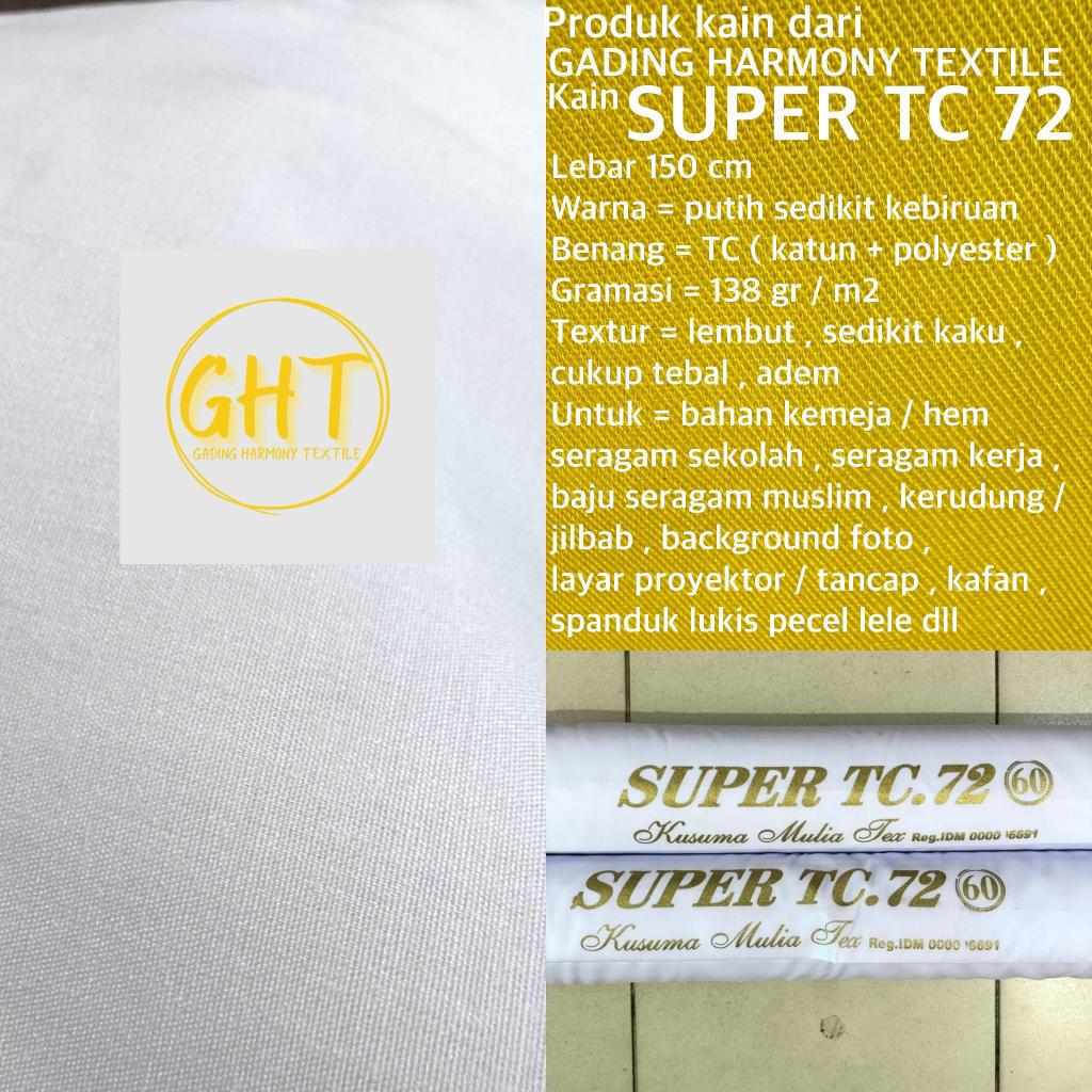 ( per 1 roll ) kain SUPER TC 72 putih lebar 150 cm tetoron katun polyester bahan baju hem kemeja ata