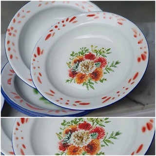 PIRING MAKAN ENAMEL /SENG BUNGA  22CM ( 1lusin )