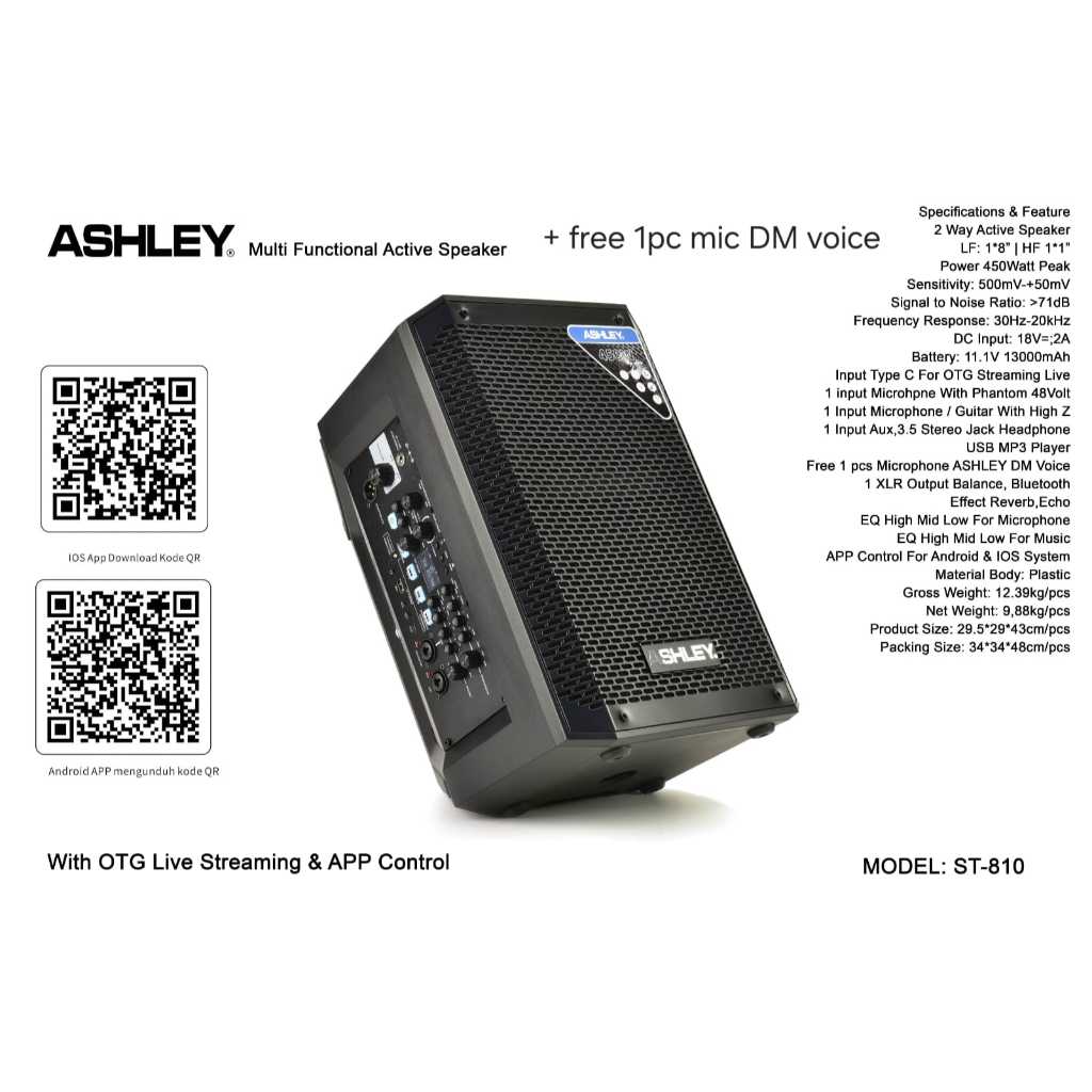 Speaker Aktif Portable Wireless Bluetooth Ashley ST 810 - 8 Inch