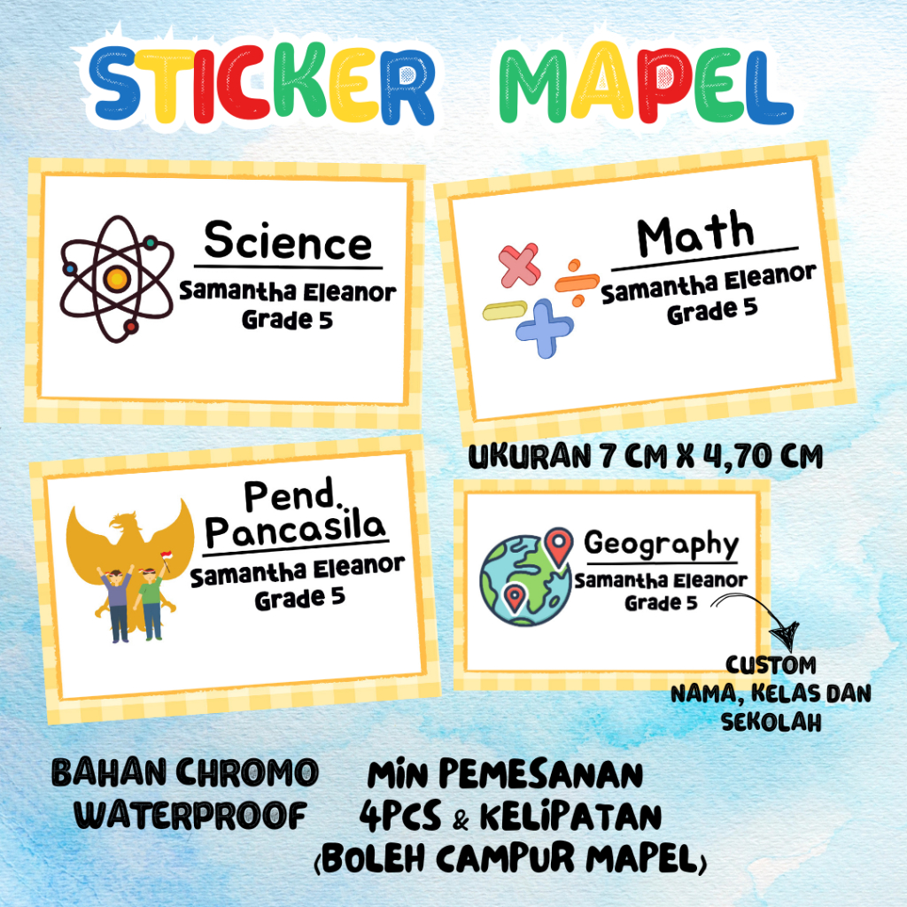 

Sticker Mata Pelajaran Mapel Bisa Custom Nama, Kelas dan Sekolah
