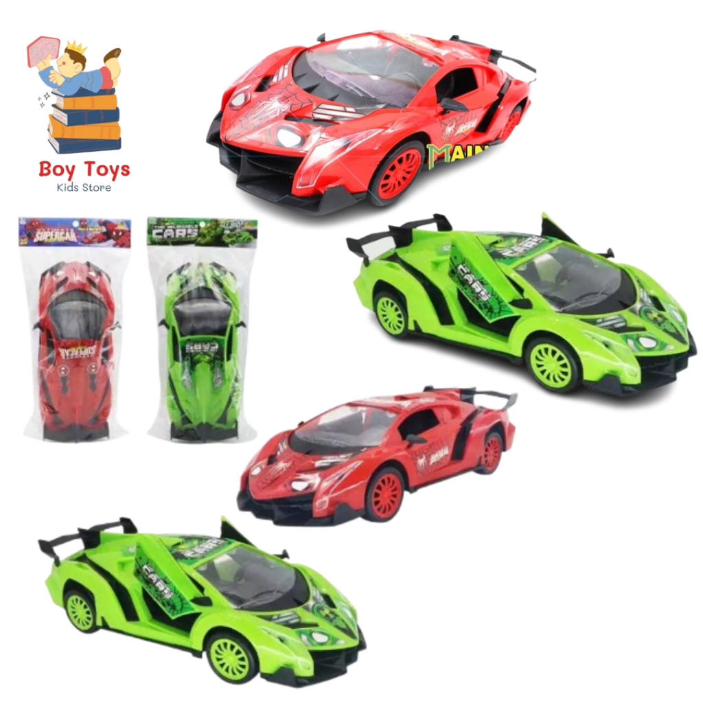 MAINAN MOBIL BALAP LAMBO MERAH SPIDERMAN DAN HIJAU HULK 6745