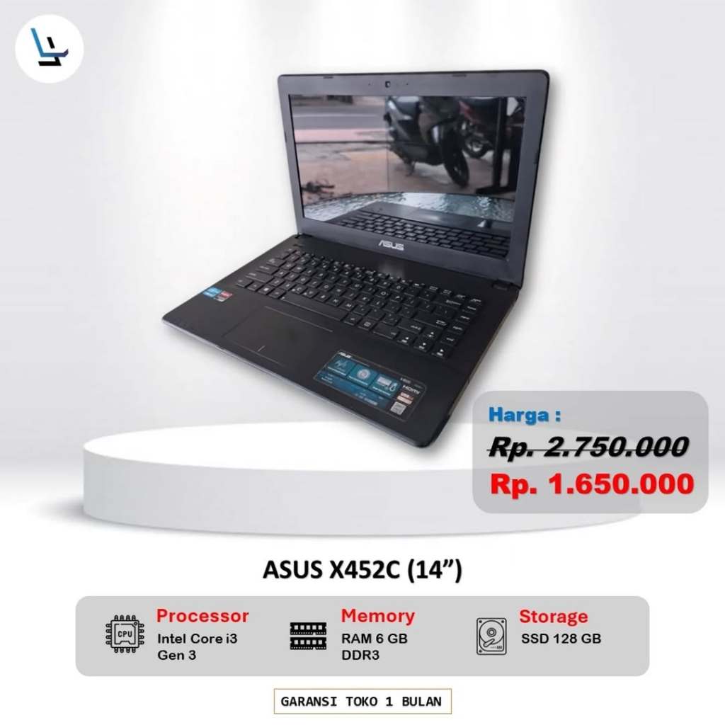 TERMURAH  LAPTOP ASUS X452C / RAM 6GB / SSD 128GB / 14 INCH