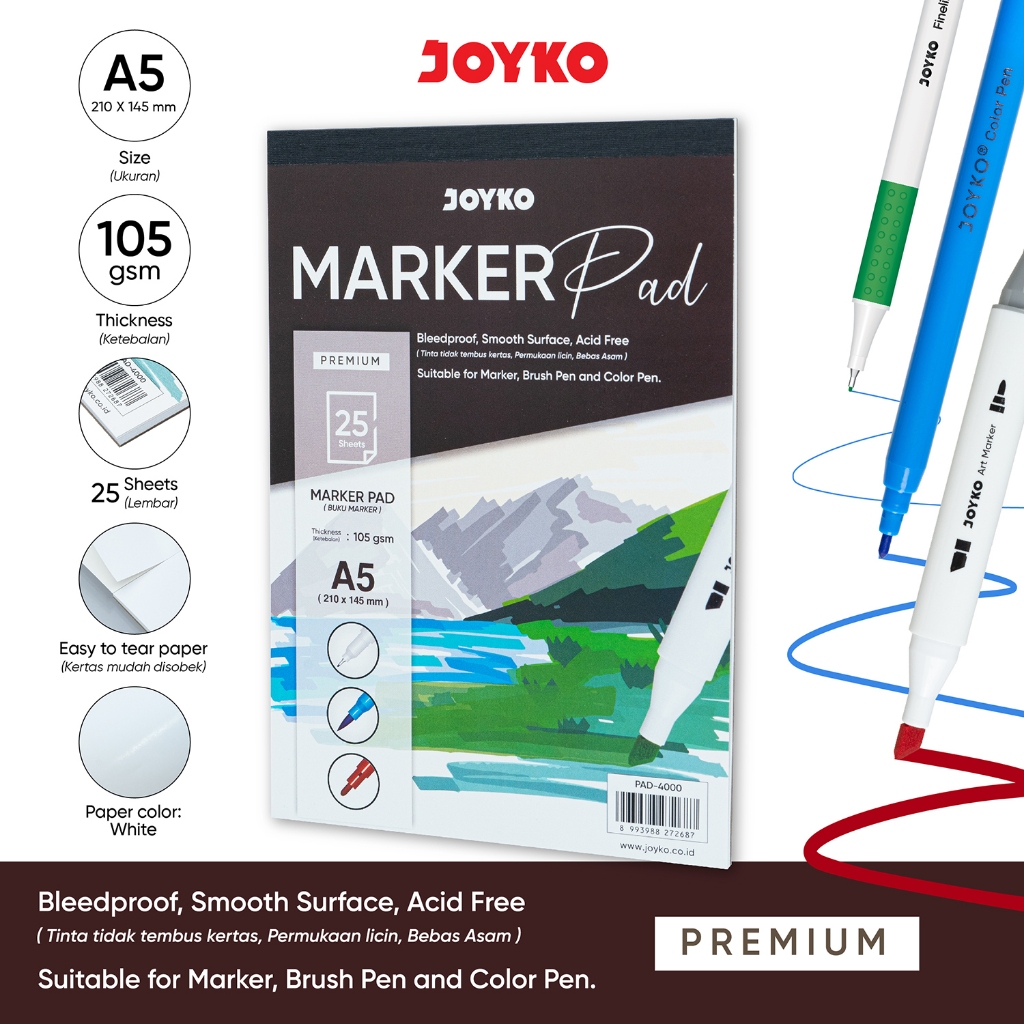 

Joyko Marker Pad A5 Acrylic Marker Pad / Buku Gambar Joyko Spidol Akrilik A5 PAD-4000