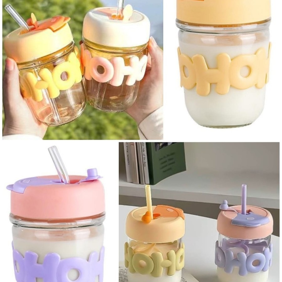 BM-143 Tumbler Botol Gelas Kaca HOHO 350ml Gelas Kaca Cangkir Motif