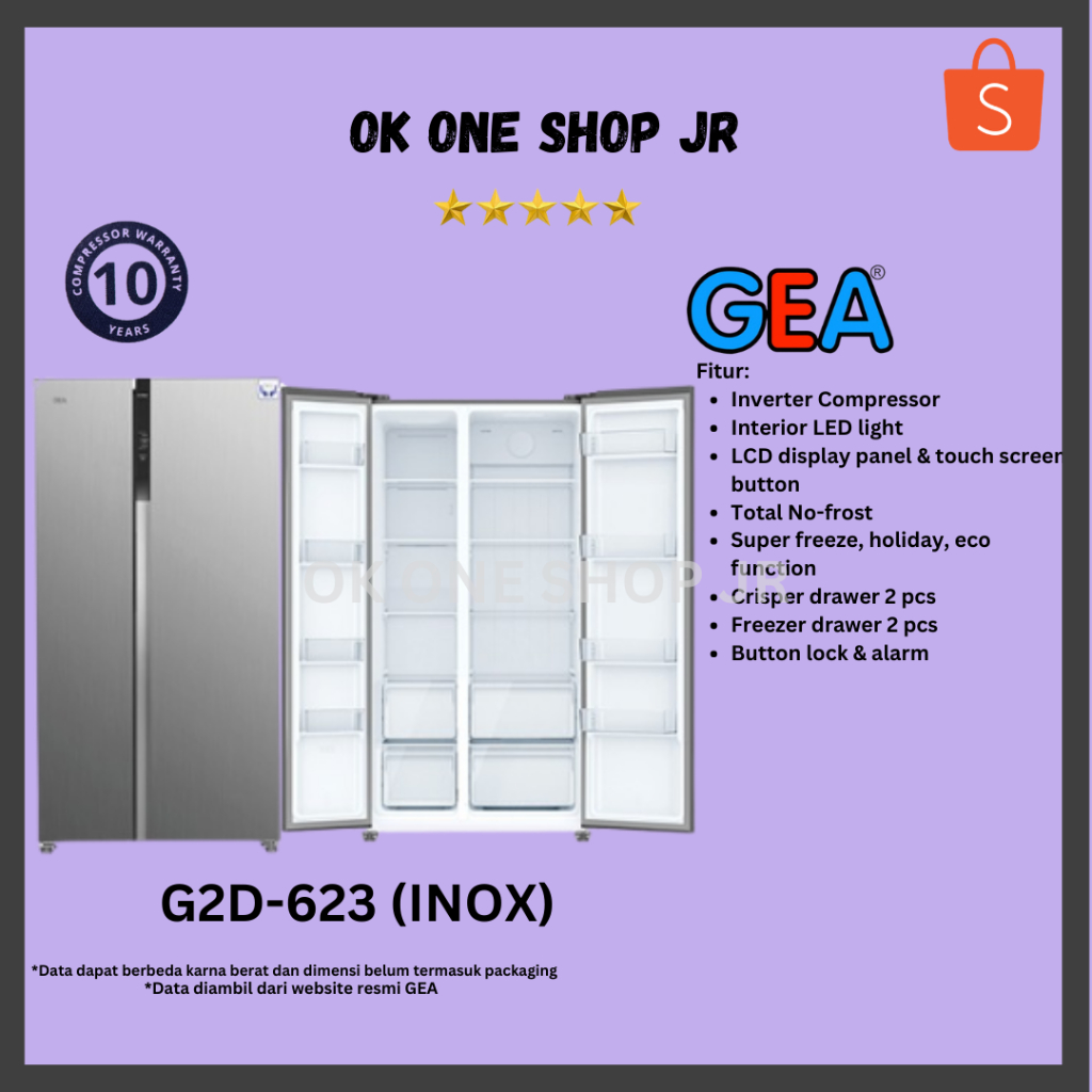 GEA Kulkas G2D 623 INOX Side By Side / G2D-623INOX Inverter